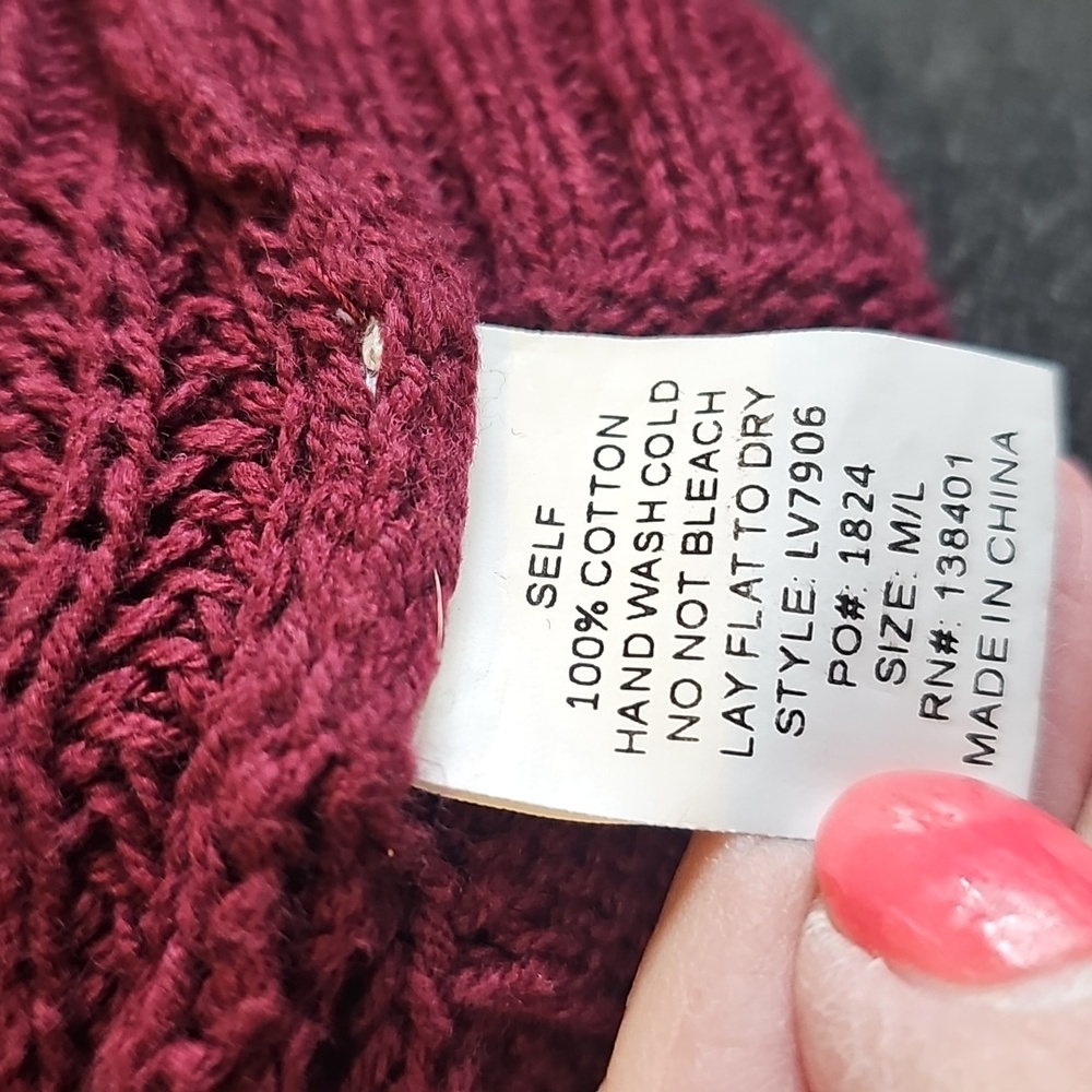 L Love Women's Burgundy Cable Knit Long Cardigan - Picture 7 of 7